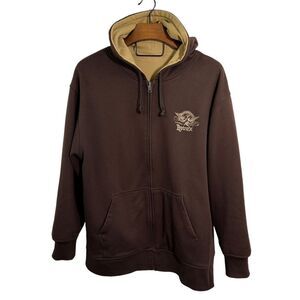 Avirex Vintage Y2K Reversible‎ Brown Tan Thermal Full Zip Hoodie Jacket Size 2XL